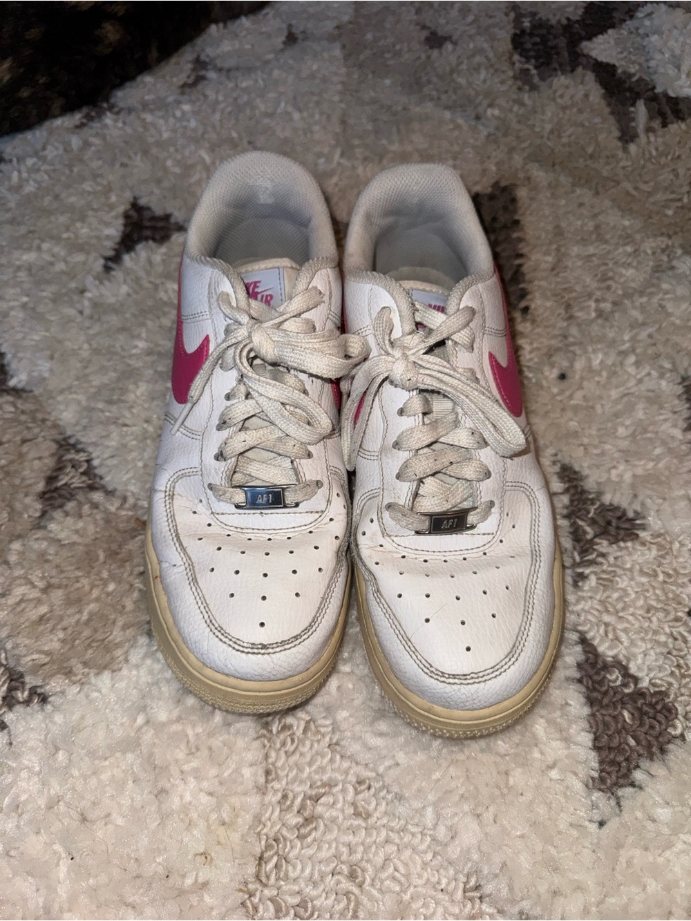 Nike White Sneakers with Pink Swoosh - AF1 Style